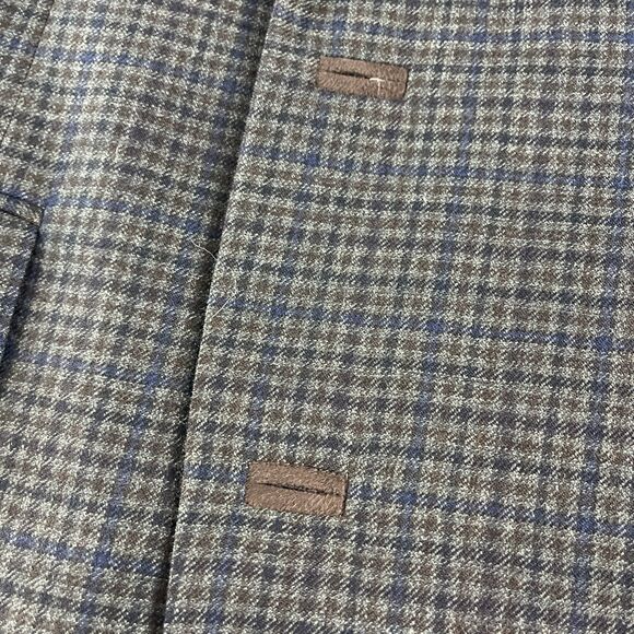 Stafford Essentials Blazer Mens 52R Gray Brown Blue Check With Elbow Patches - Picture 4 of 14